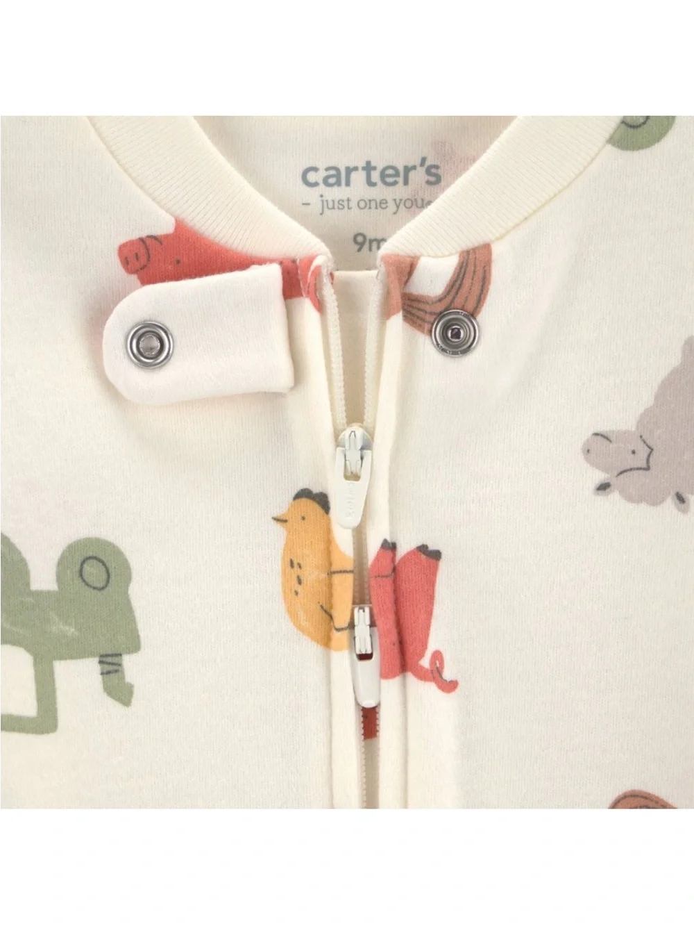Carter's Cream Footed One-Piece Pajamas with Colorful Farm Animal Print